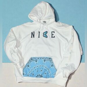 White and Blue Graphic Hoodie